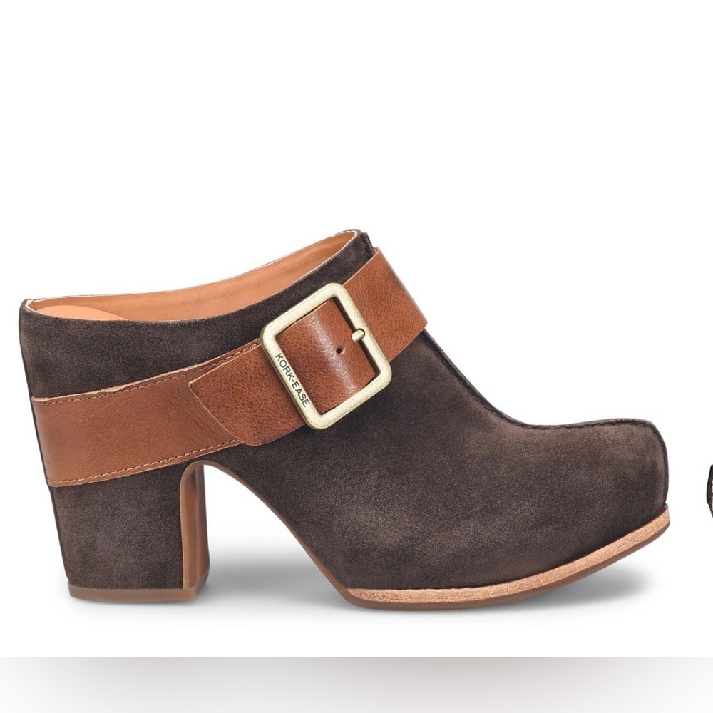 Kork-Ease Brown Tan Mules with Chunky Heel